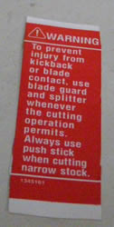 Delta Tool Part 1345161 Warning Label 1345161